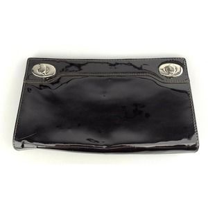 Scoop NYC Theo Clutch Purse Black Brown Patent Leather Turn Lock
